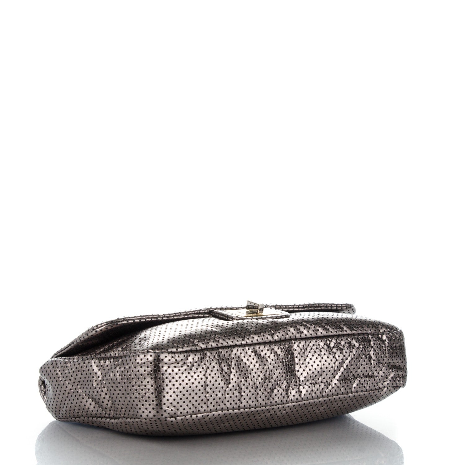 Chanel Metallic Crackled Calfskin Perforated Large Drill Flap Silver 4 of 7