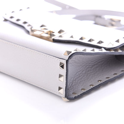 Valentino Garavani Pebbled Calfskin Medium Rockstud Flip Lock Crossbody Bag Pastel Grey 9 of 10