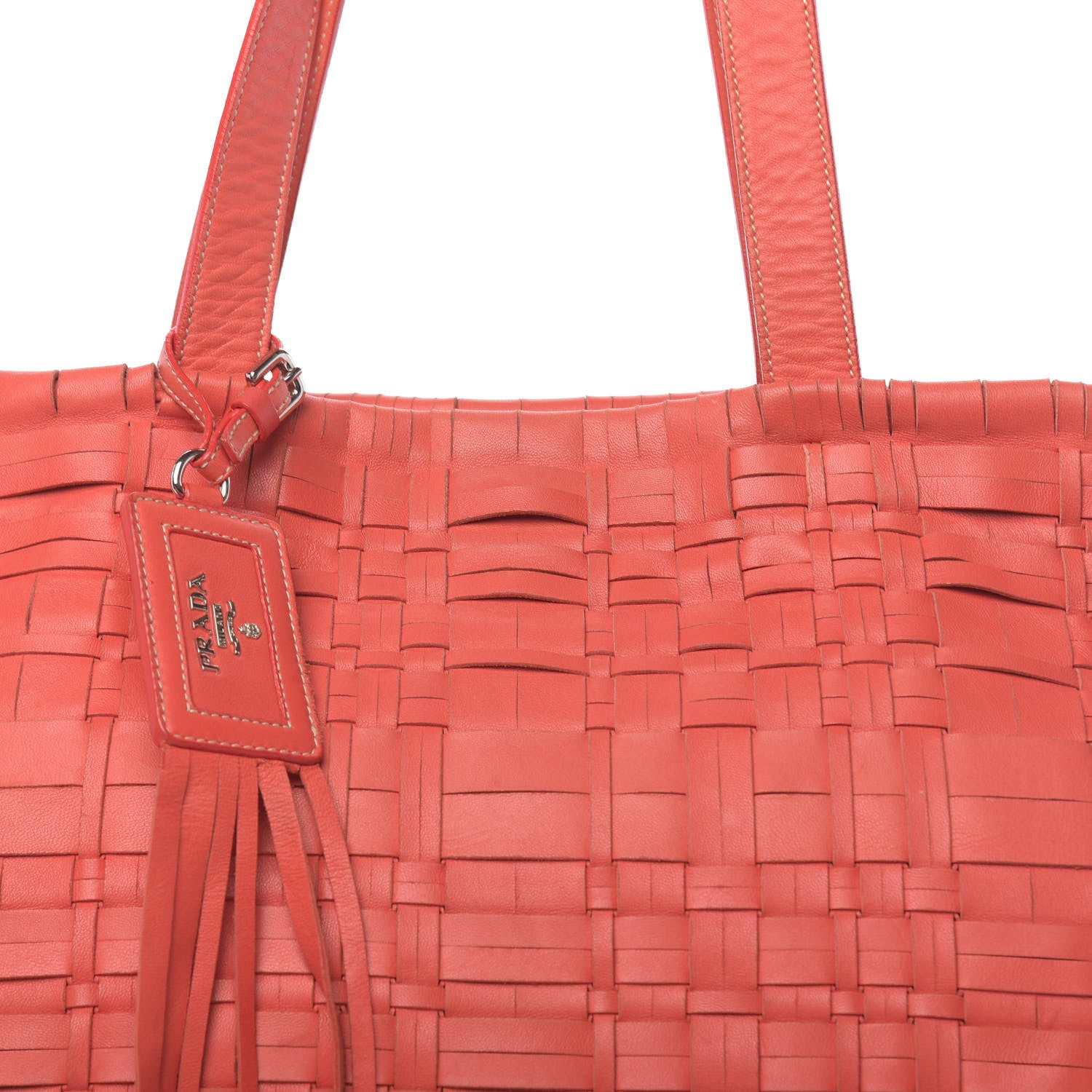 Prada Nappa Woven Tote Corallo 12 of 17