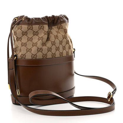 Gucci Monogram Textured Calfskin Horsebit 1955 Drawstring Bucket Bag Beige Brown Sugar 3 of 10