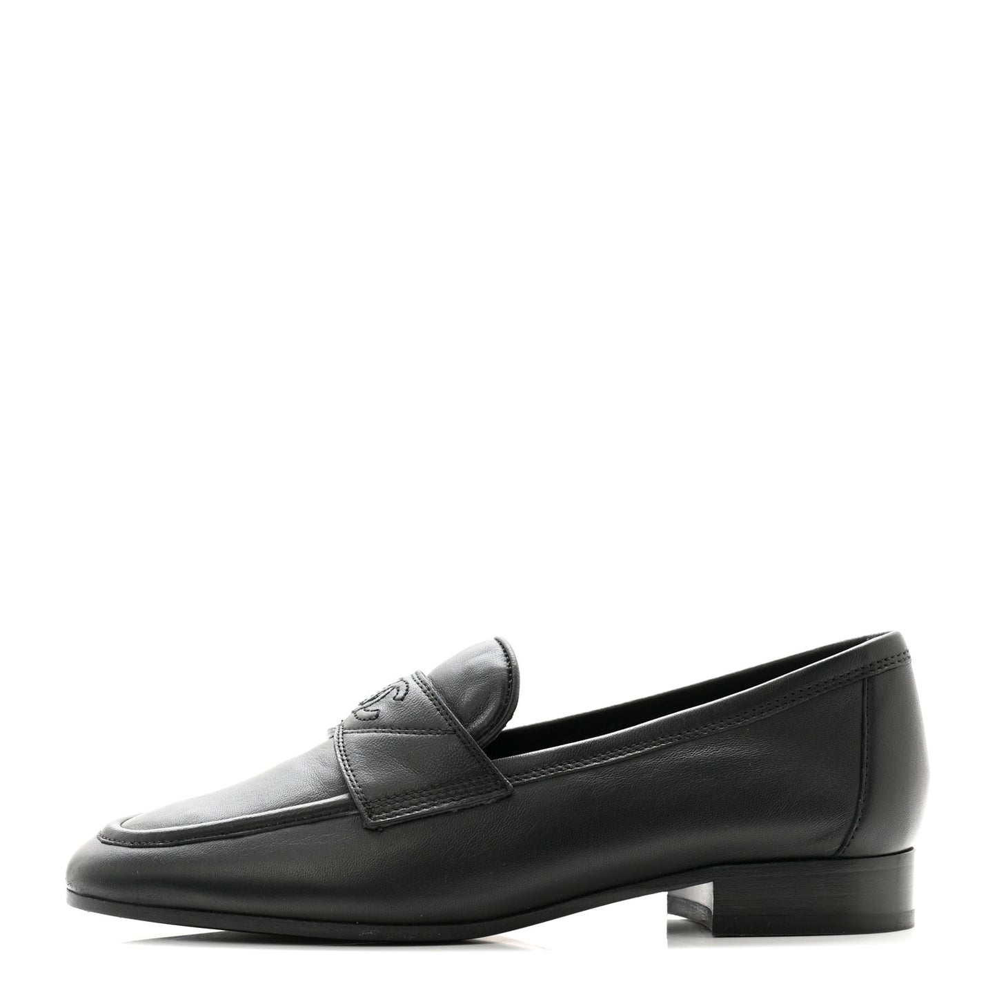 Calfskin Womens Stitched CC Loafers 35.5 Black