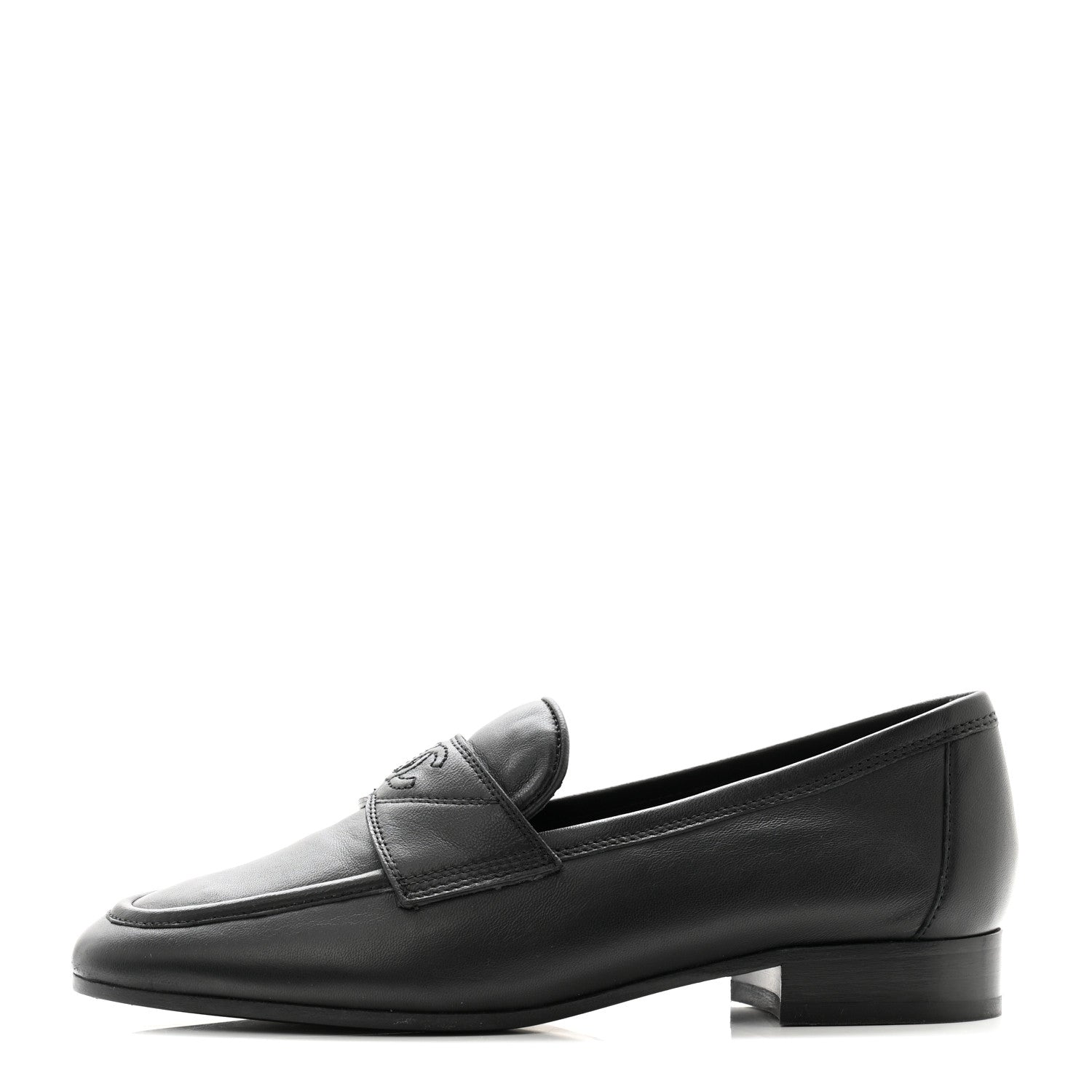 Chanel Calfskin Womens Stitched CC Loafers 35.5 Black 1 of 10