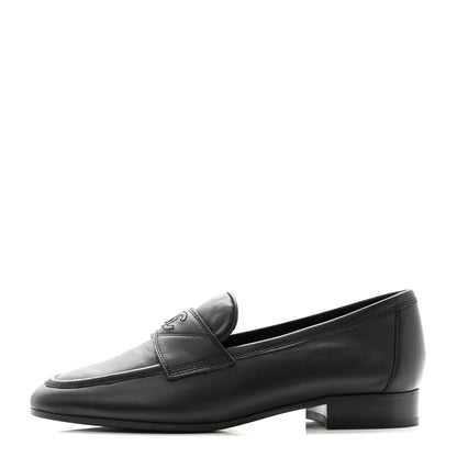 Chanel Calfskin Womens Stitched CC Loafers 35.5 Black 1 of 10