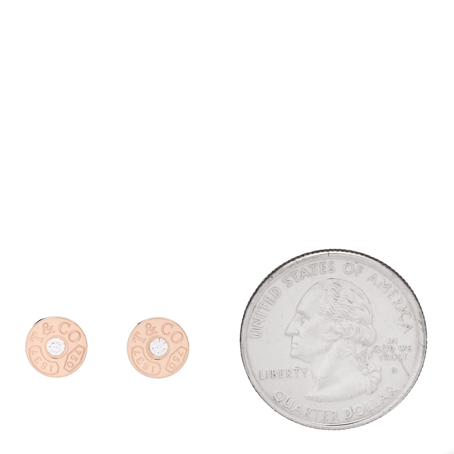 Tiffany 18K Rose Gold Diamond 1837 Circle Earrings 2 of 5