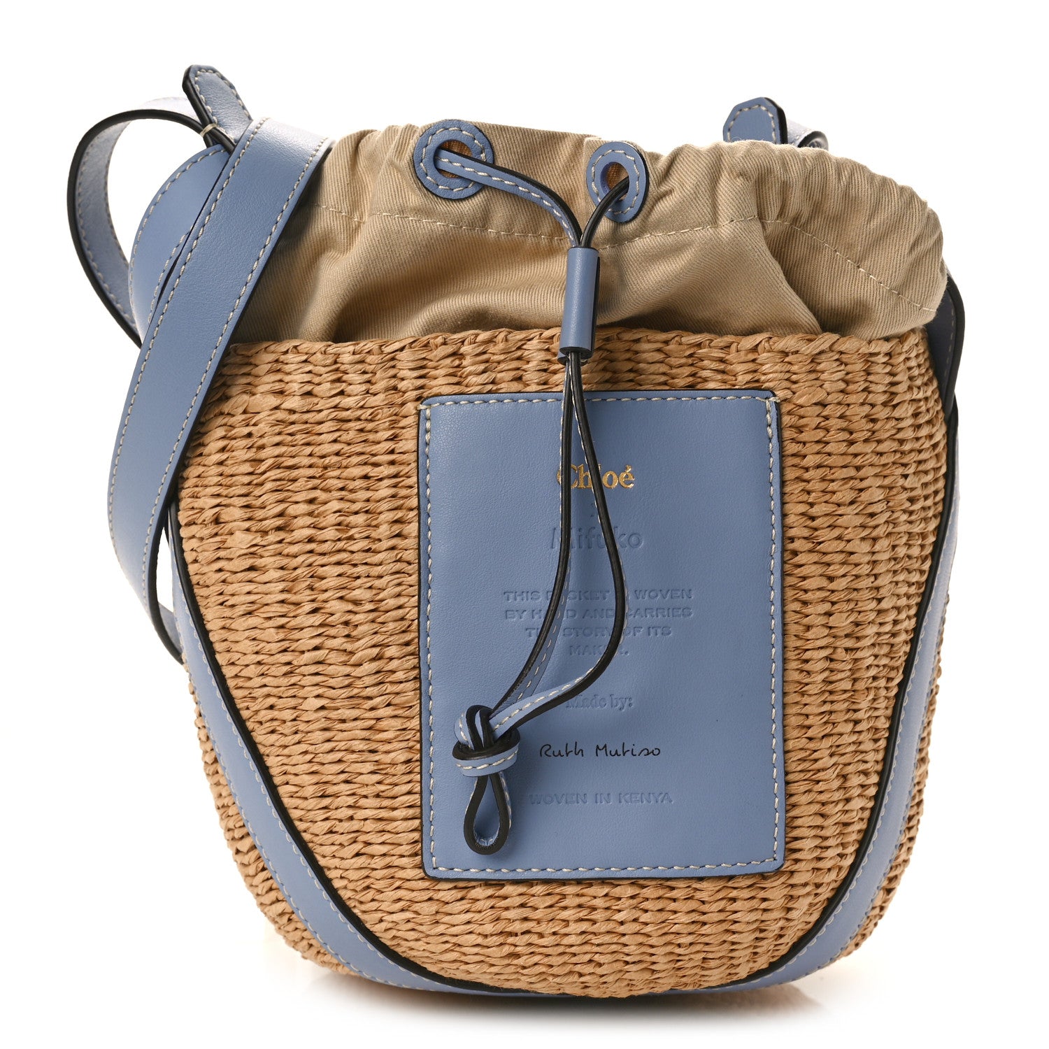 Chloe X MIFUKO Raffia Calfskin Basket Shoulder Bag Blue 1 of 10