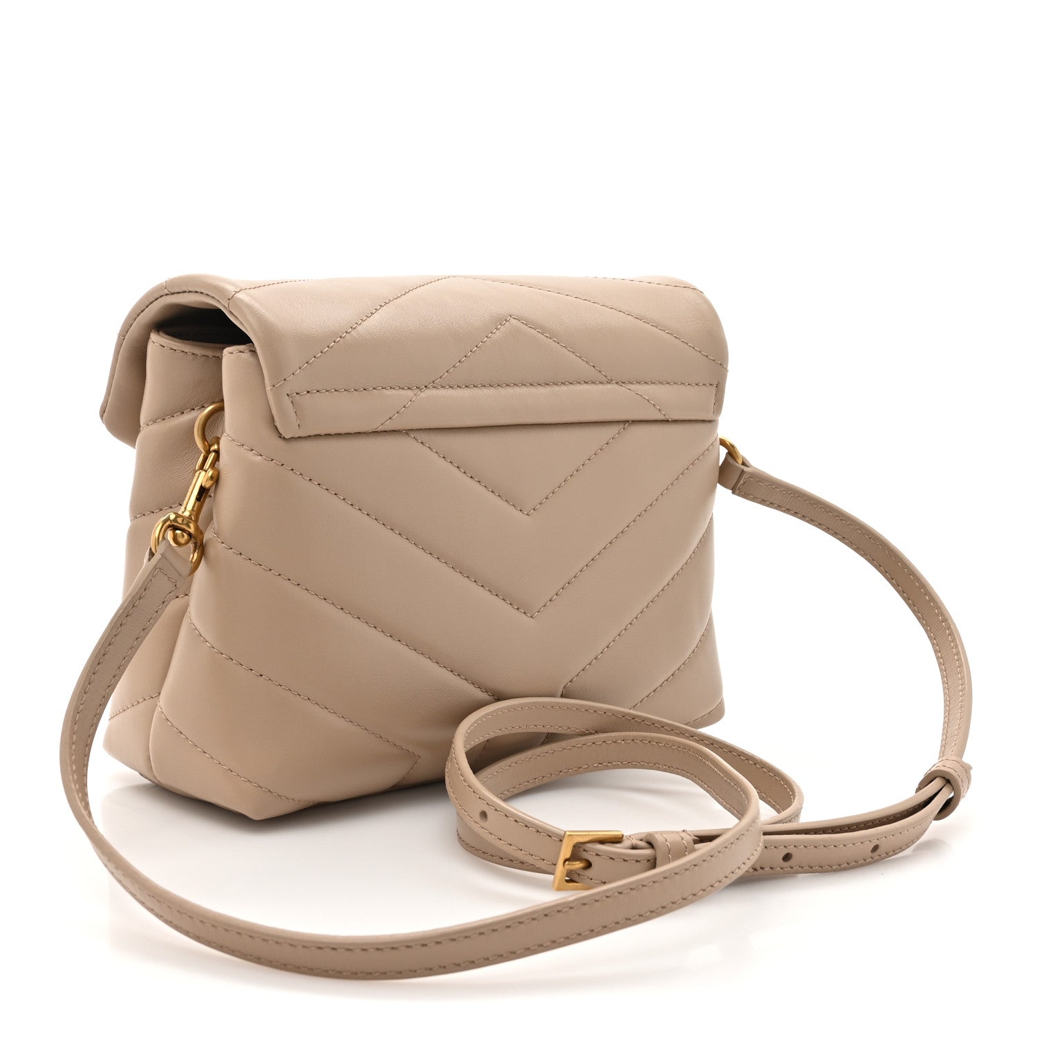 Saint Laurent Calfskin Y Quilted Monogram Toy Loulou Crossbody Bag Dark Beige 3 of 12