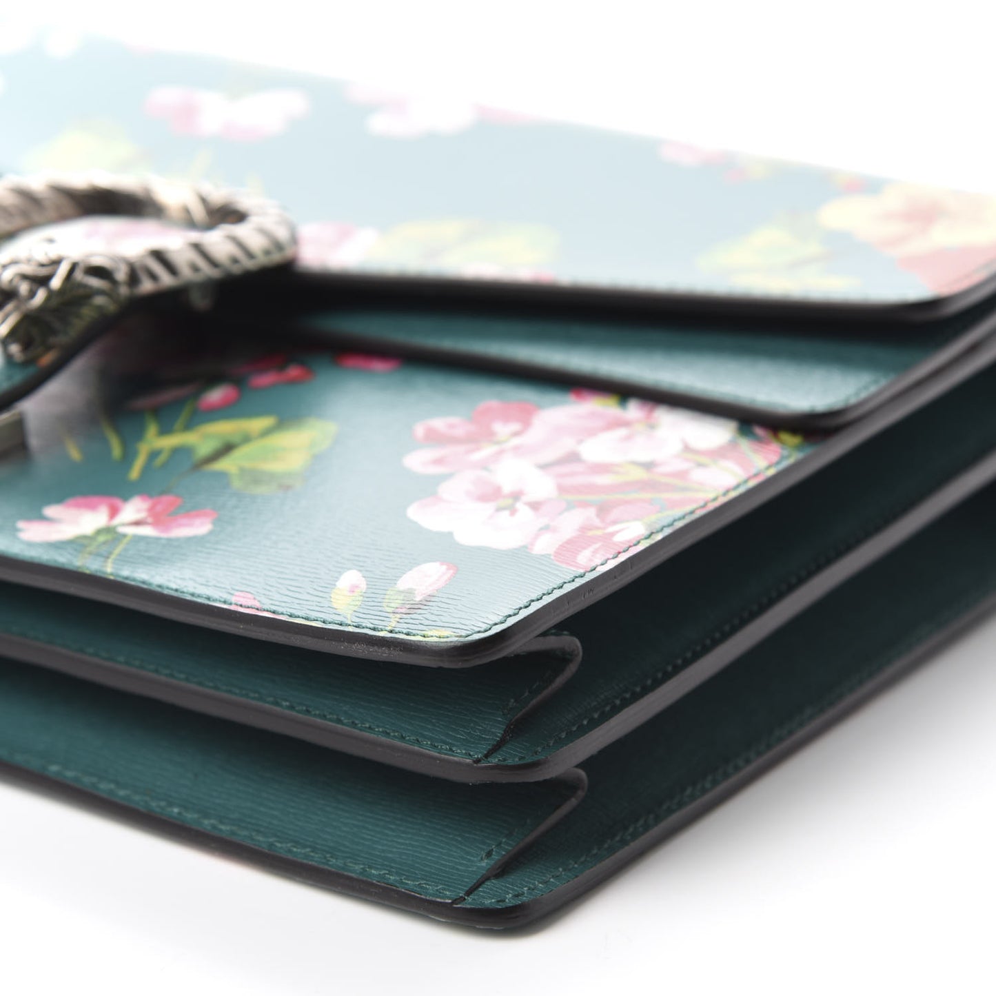 Calfskin Blooms Print Medium Dionysus Shoulder Bag Bright Emerald Multicolor