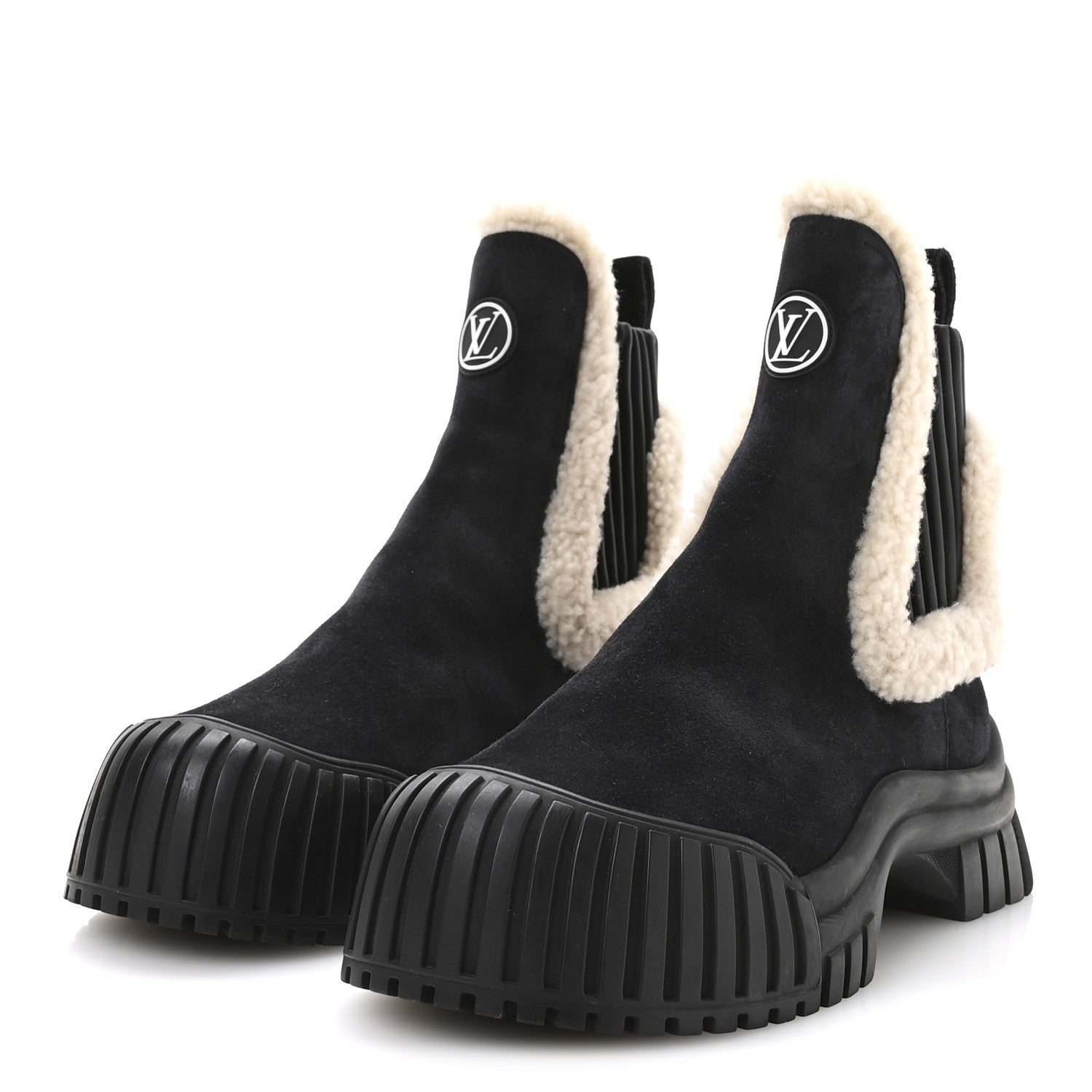 Louis Vuitton Suede Shearling Ruby Flat Ankle Boots 38 Black 4 of 8