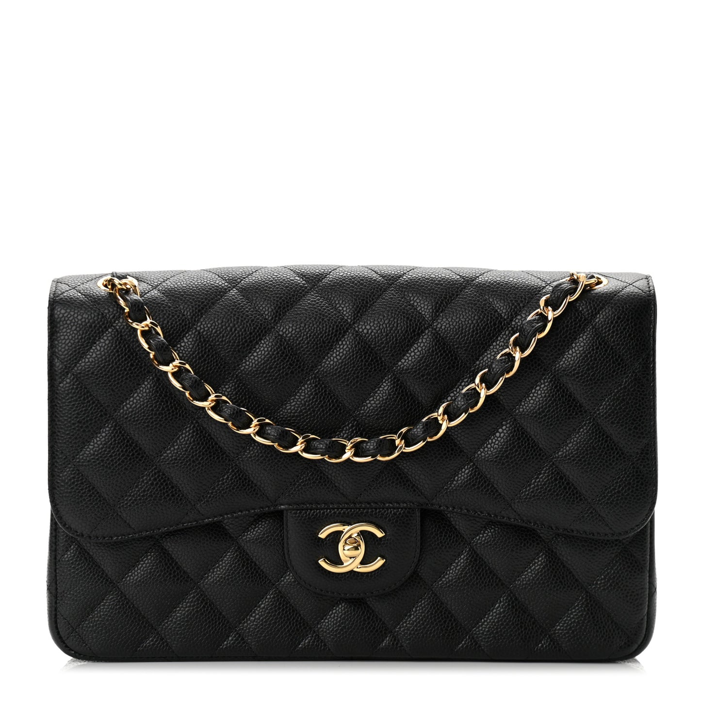 Caviar Quilted Jumbo Double Flap Black