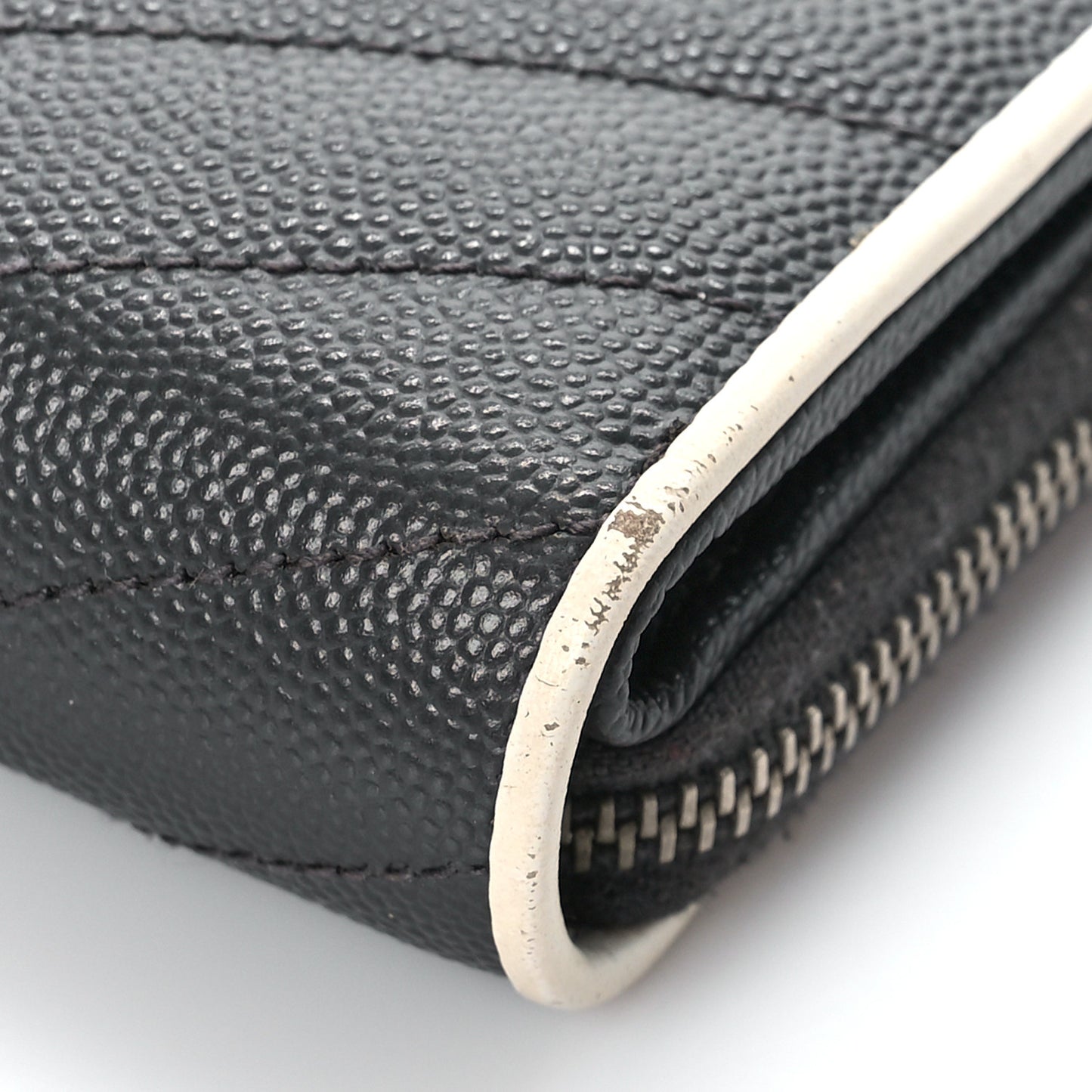 Grain De Poudre Matelasse Chevron Monogram Compact Zip Around Wallet Asphalt White