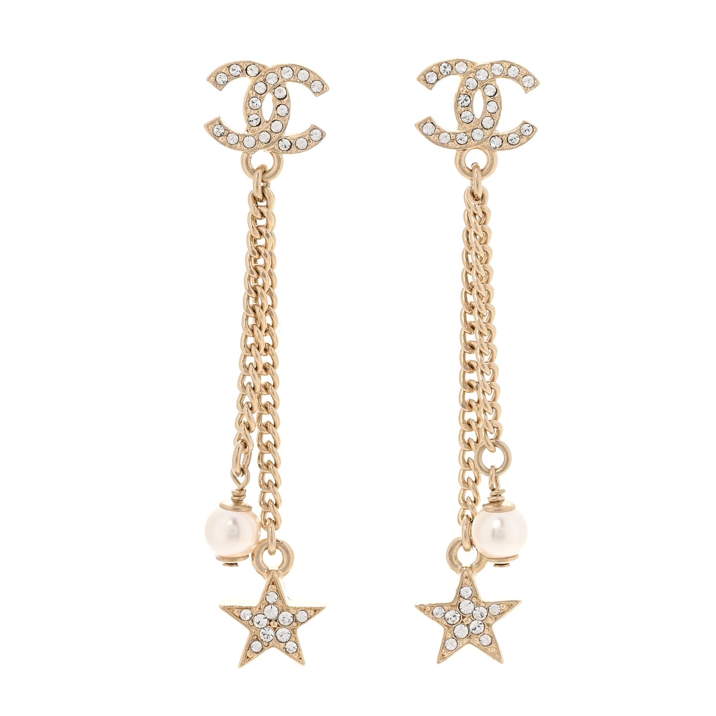 Crystal Pearl CC Star Drop Earrings Gold