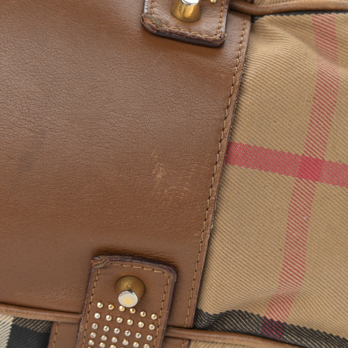 House Check Studded Knight Satchel Brown