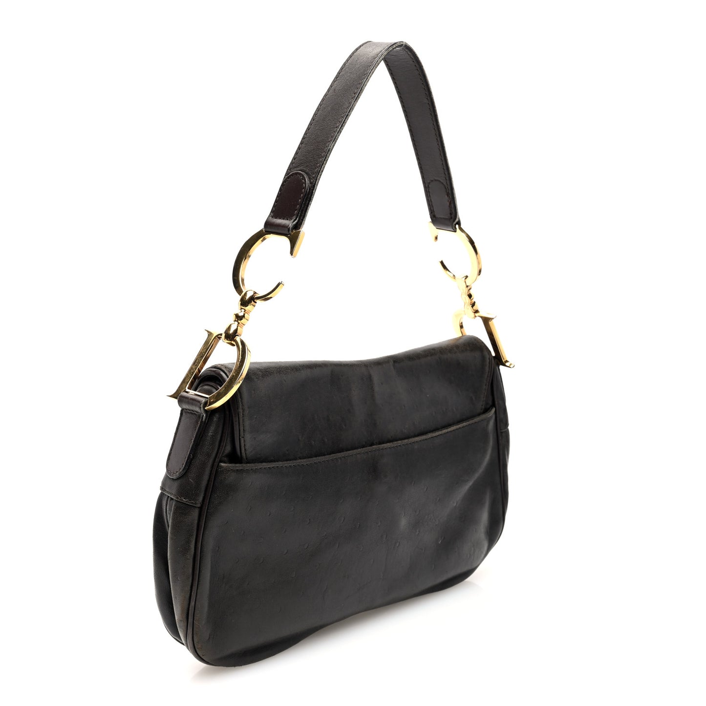 Ostrich Embossed Double Saddle Bag Brown