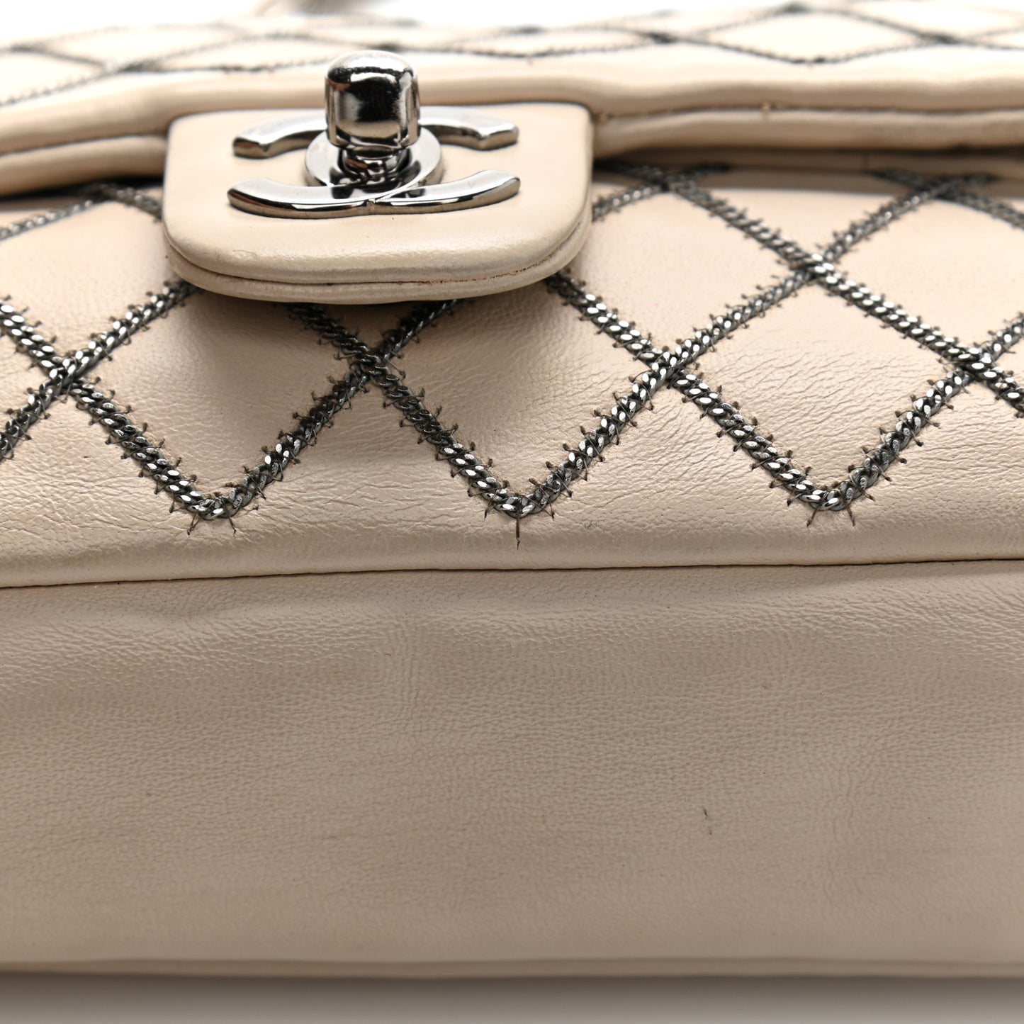 Lambskin Chain Single Flap Beige