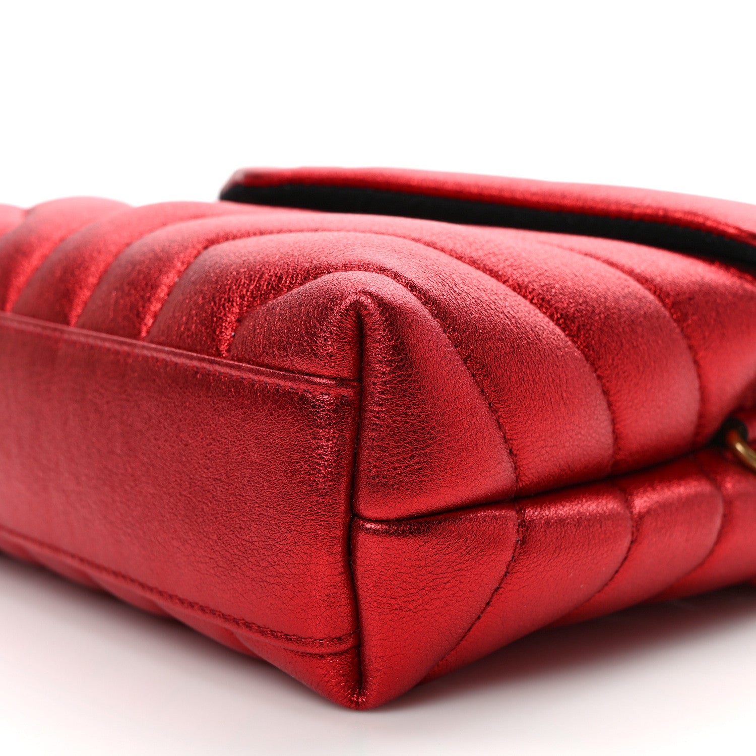 Saint Laurent Metallic Calfskin Matelasse Toy Loulou Monogram Chain Satchel Red 9 of 9