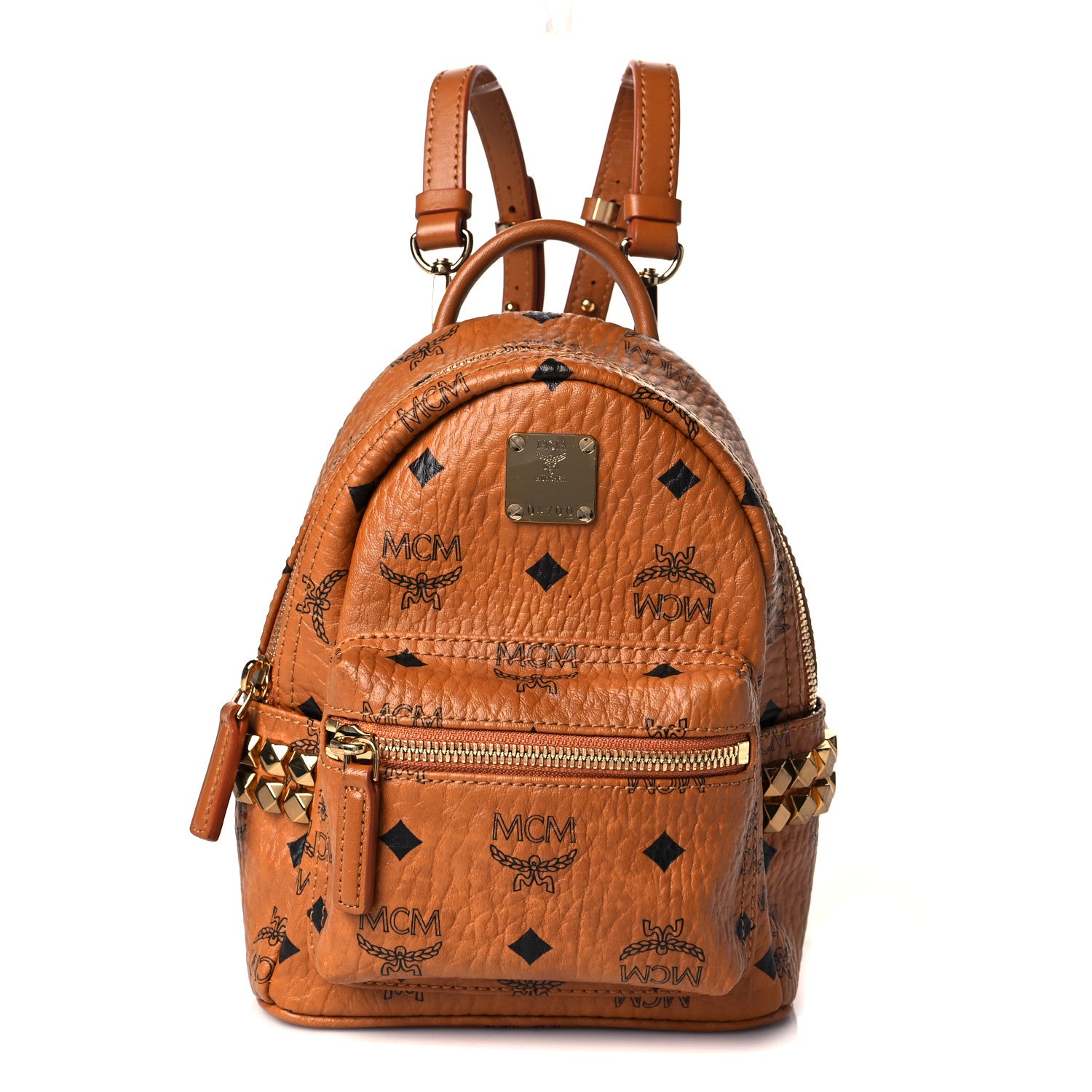 MCM Visetos Side Stud X-Mini Stark Bebe Boo Backpack Cognac 1 of 10