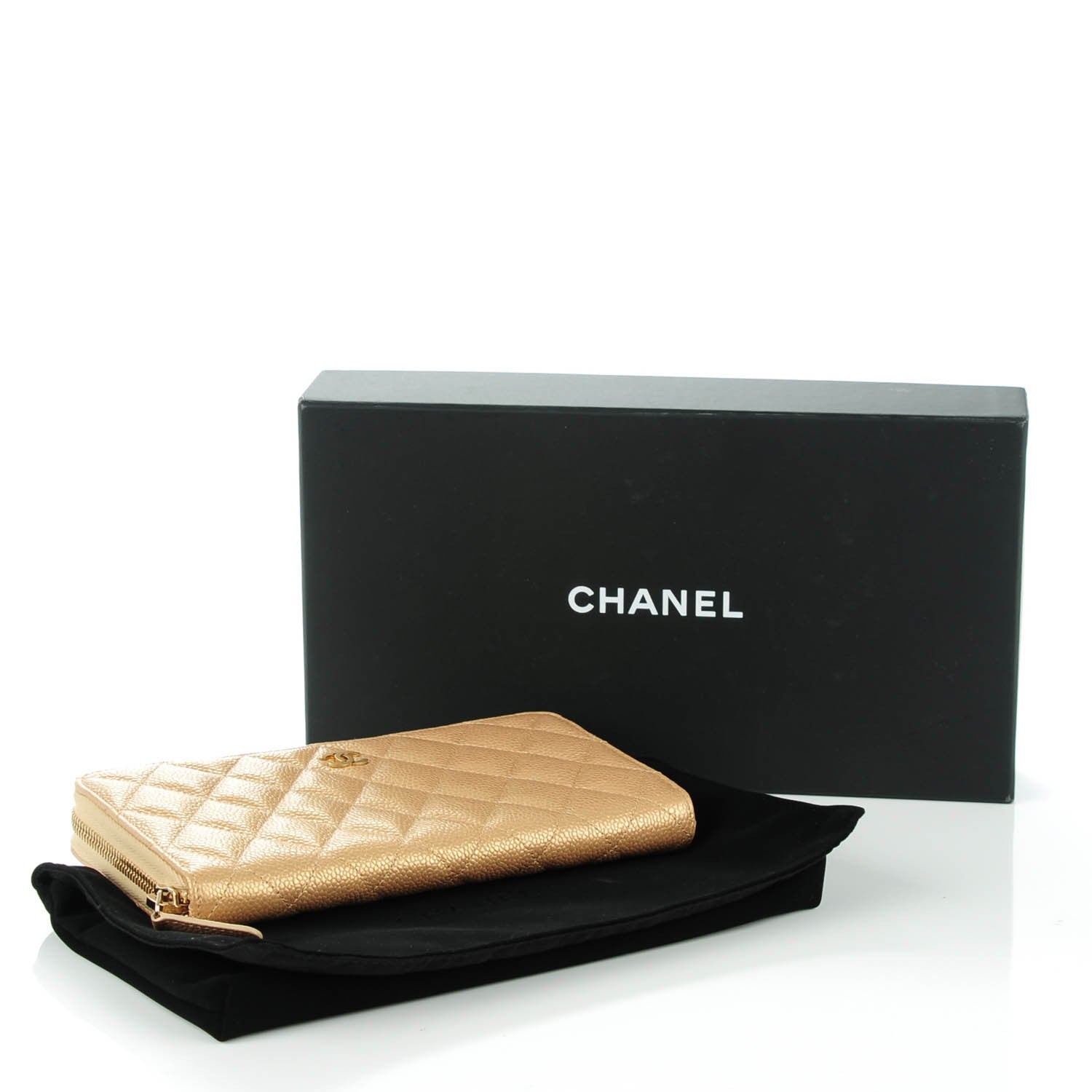 Chanel Pearly Caviar Quilted Large Gusset Zip Around Wallet Gold 4 of 8