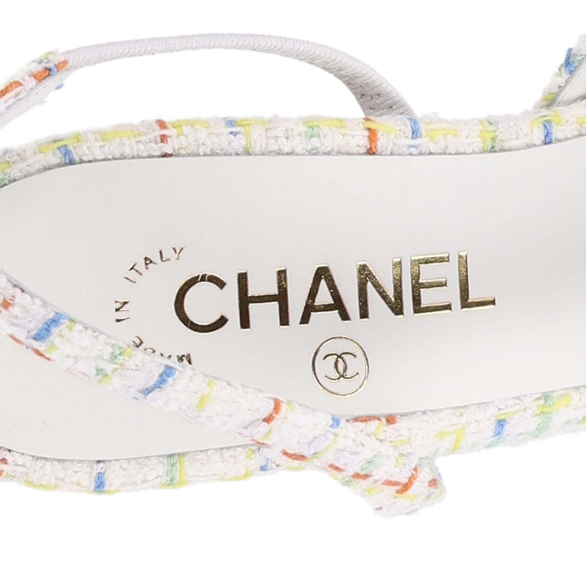 Chanel Tweed Grosgrain Cap Toe CC Slingback Pumps 40 White Multicolor 9 of 11