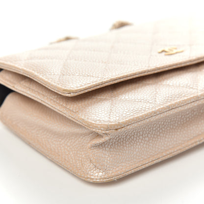 Chanel Pearly Caviar Quilted Wallet On Chain WOC Beige 9 of 13