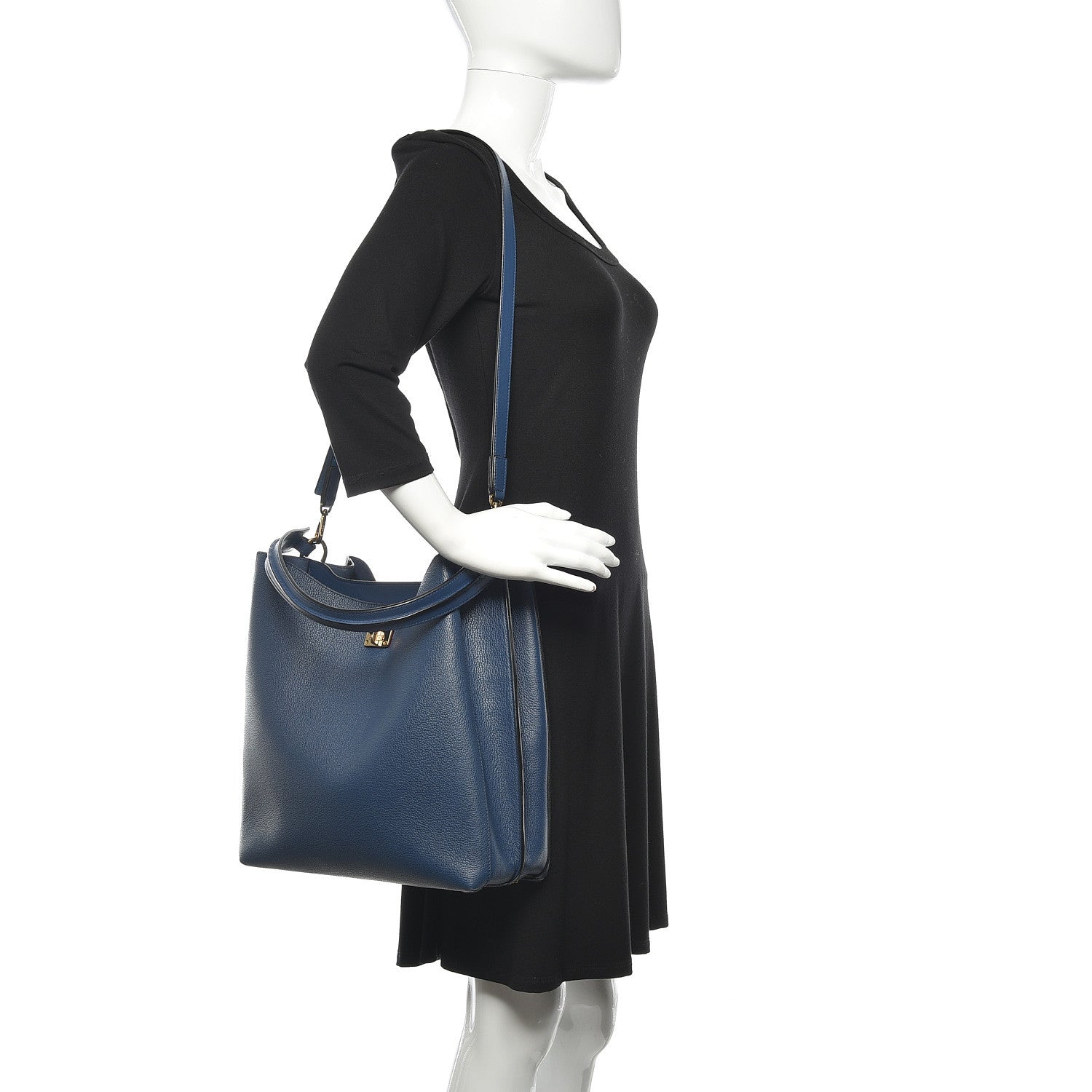 MCM Grained Calfskin Large Milla Hobo Navy Blue 2 of 12