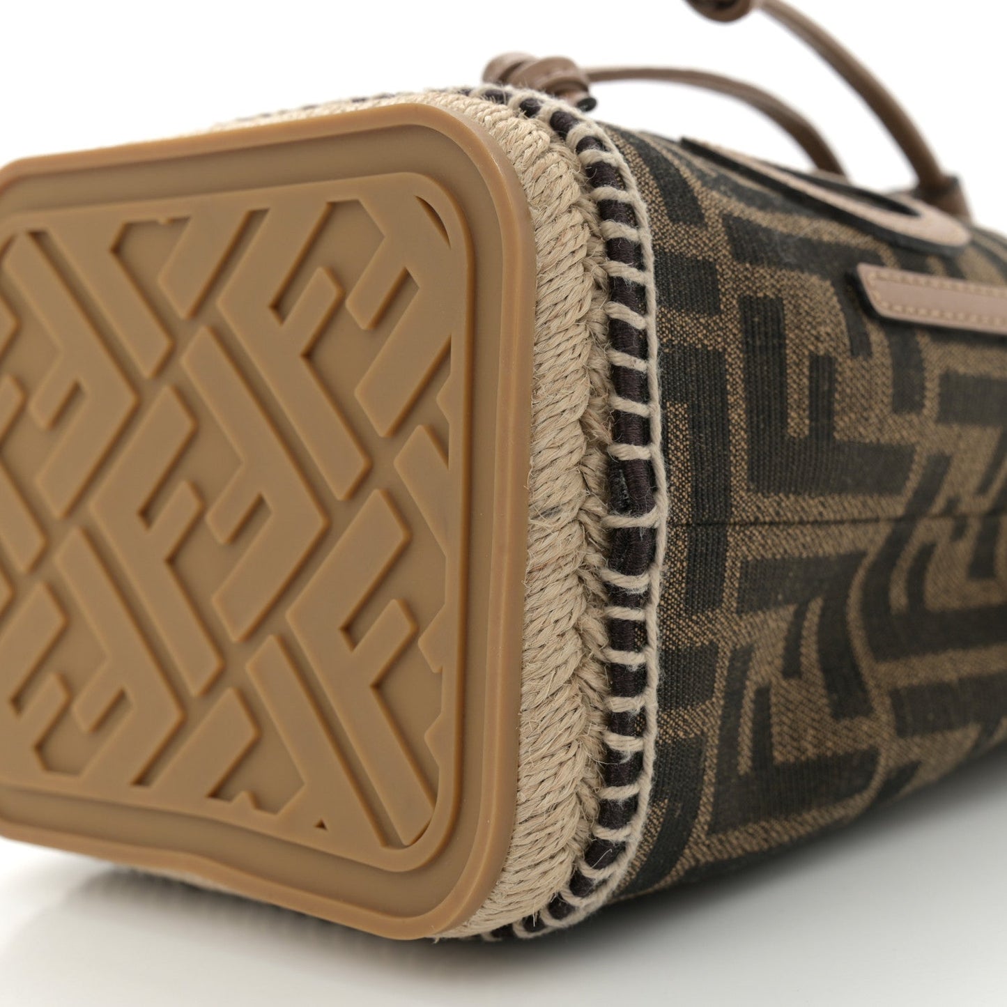 Fabric Jacquard Vitello Grace Raffia FF 1974 Logo Mini Mon Tresor Bucket Bag Tobacco Moro Sand