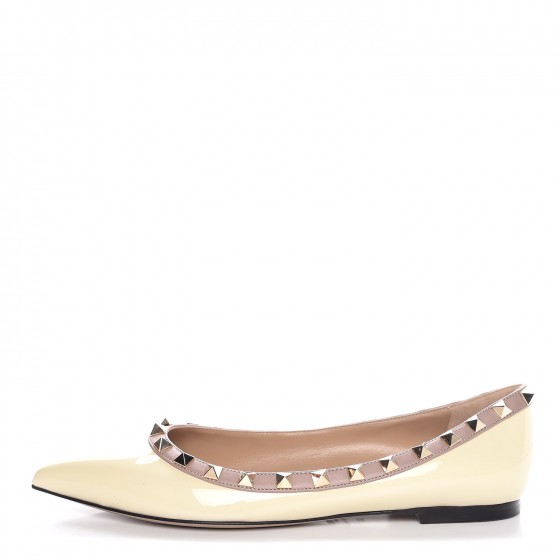 Valentino Garavani Patent Rockstud Ballerina Flats 36 Ivory Poudre 1 of 9