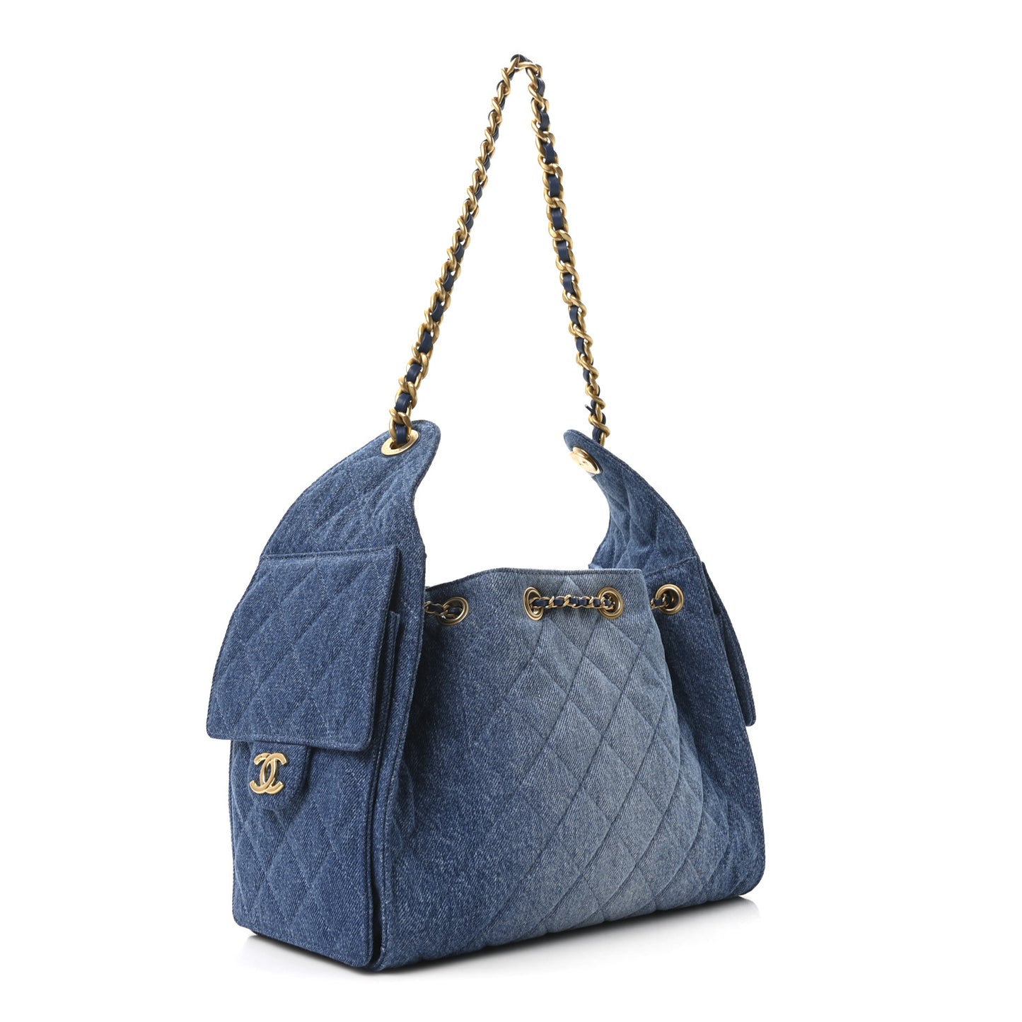 Washed Denim Quilted Small Chanel 25 Handbag Blue