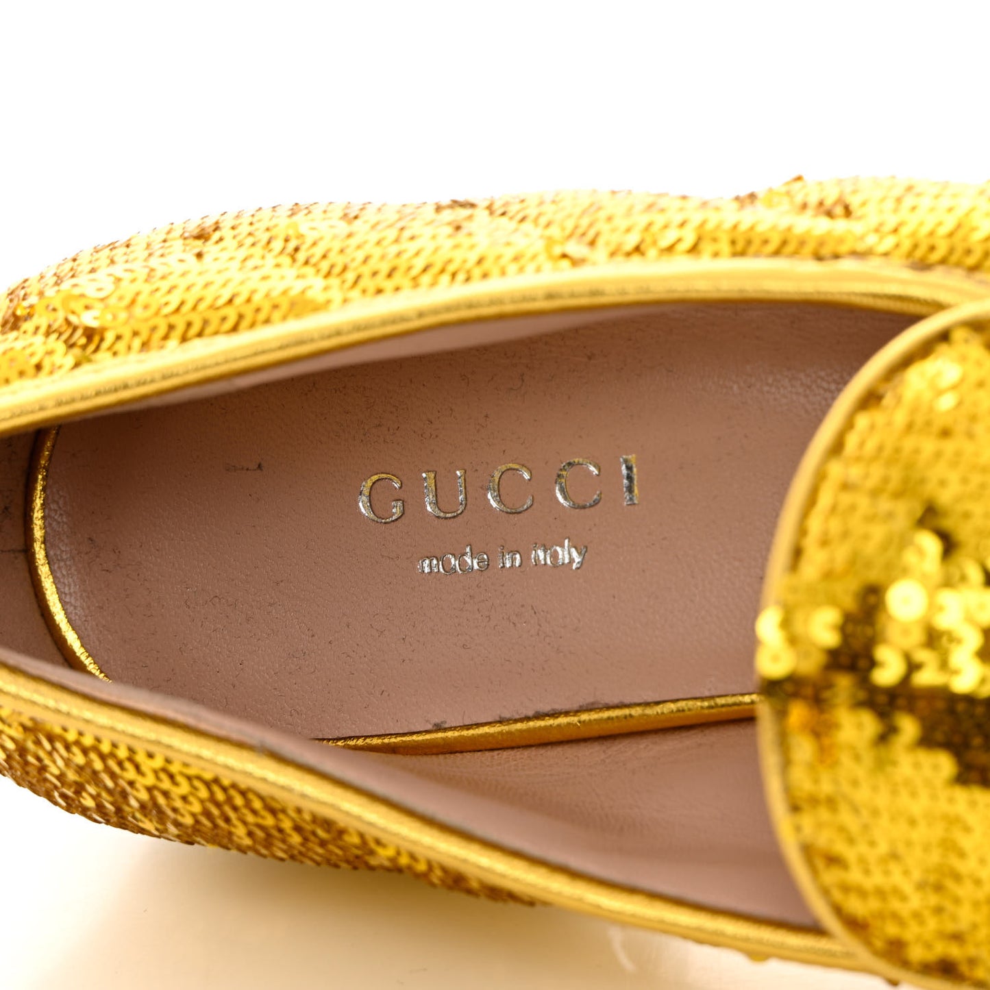 Sequin Satin Matelasse GG Marmont Moccasin Loafers 35.5 Gold Yellow Giallo Oro Vecchio