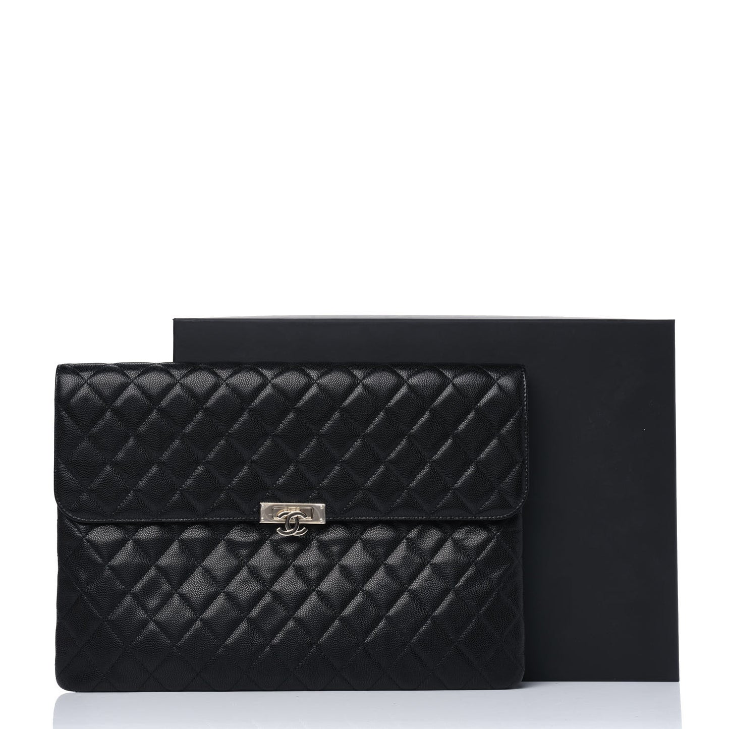 Caviar Quilted Large Golden Class Pouch Black