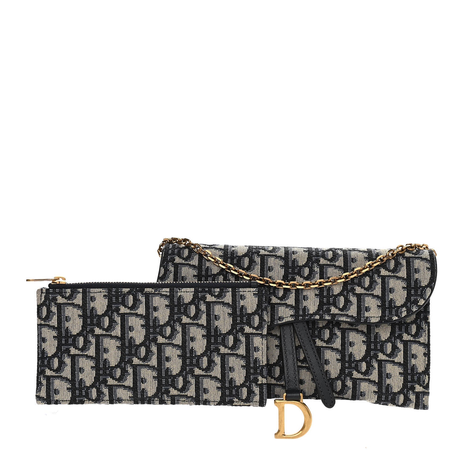 Christian Dior Oblique Saddle Chain Long Wallet Blue 4 of 12
