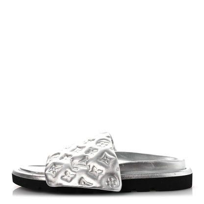 Louis Vuitton Lambskin Embossed Monogram Pool Pillow Flat Comfort Mule 39 Silver 1 of 14