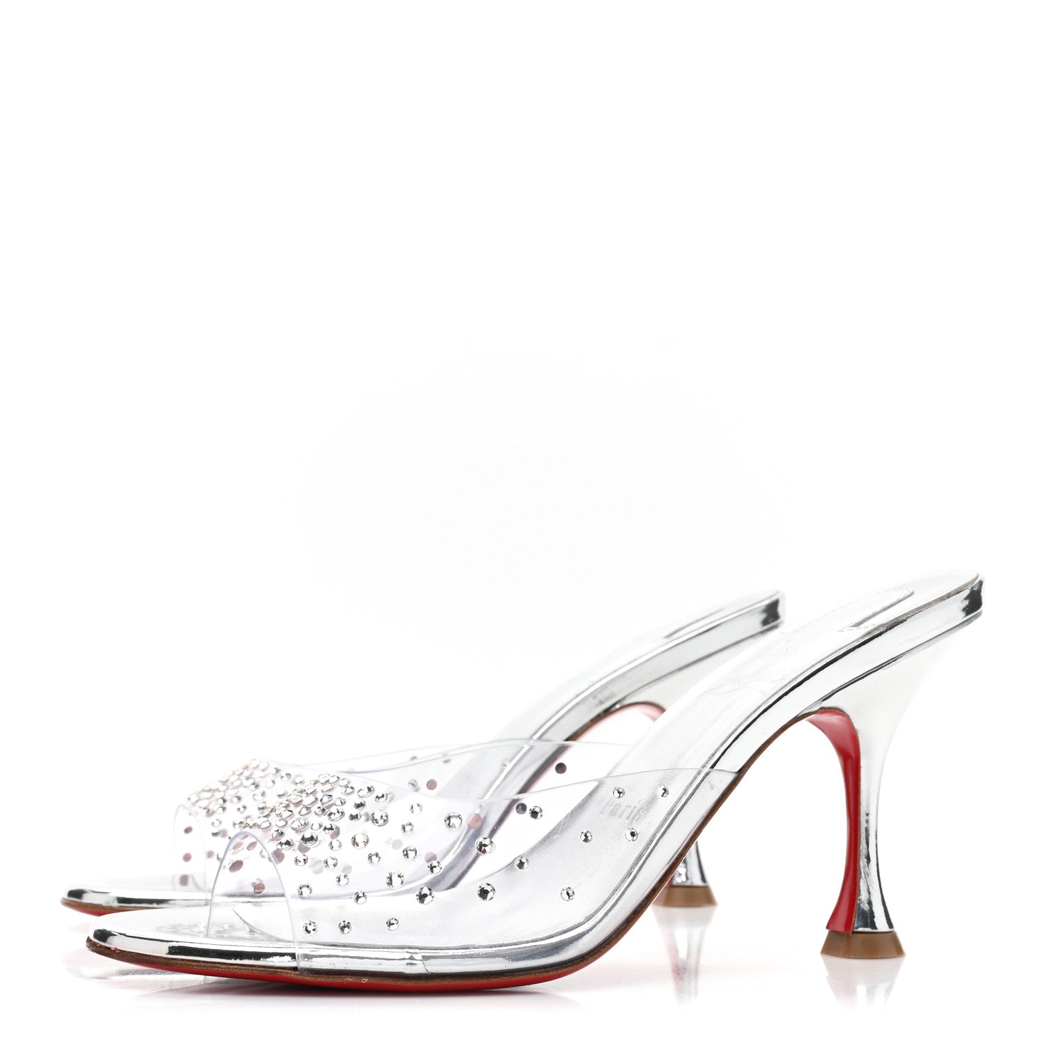 Christian Louboutin PVC Crystal Degramule Strass 85 Mules 37.5 Silver 4 of 10