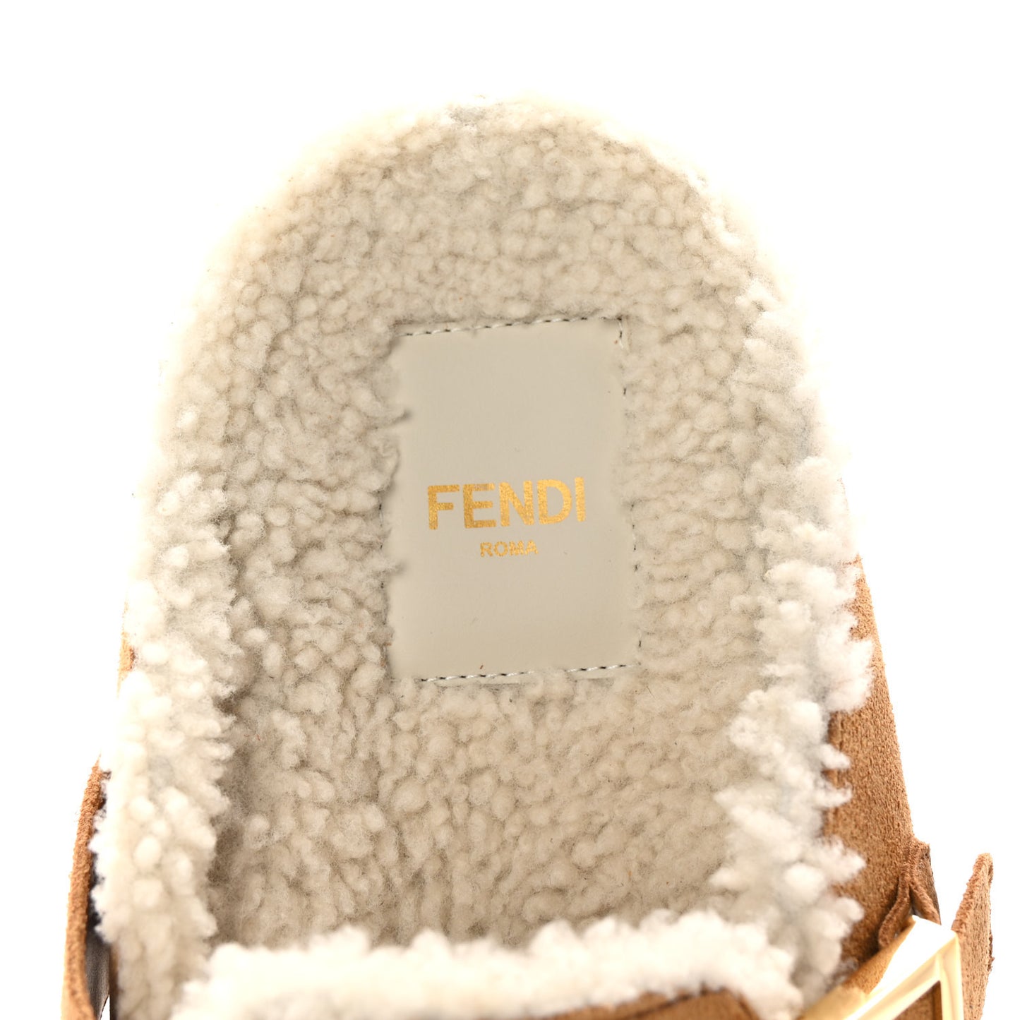Suede Shearling Fendi Feel Buckled Clogs 38 Caramel Latte