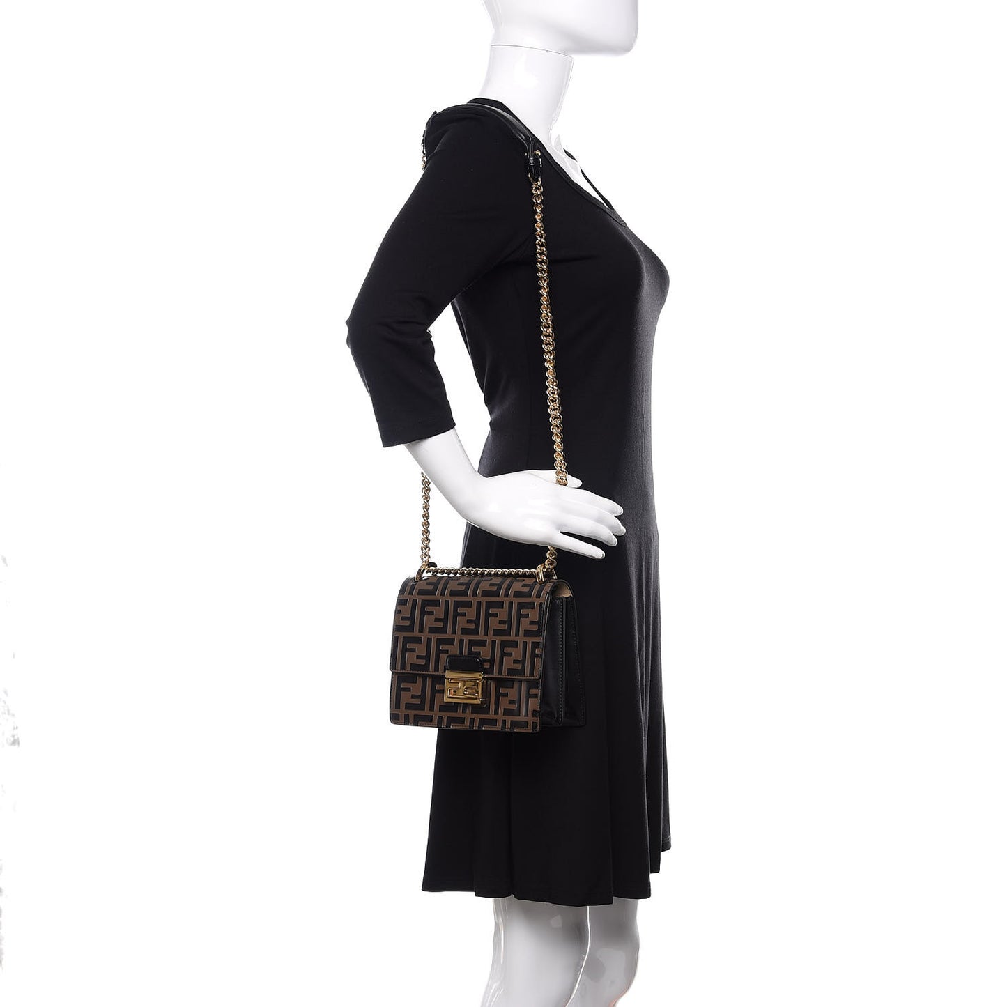 Vitello Liberty Bi-Color FF 1974 Embossed Small Kan U Shoulder Bag Maya Black