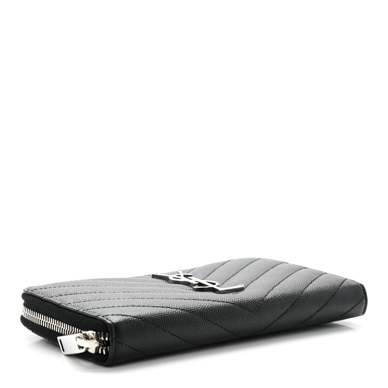 Saint Laurent Grain De Poudre Matelasse Chevron Monogram Zip Around Wallet Black 4 of 6