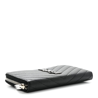 Saint Laurent Grain De Poudre Matelasse Chevron Monogram Zip Around Wallet Black 4 of 6