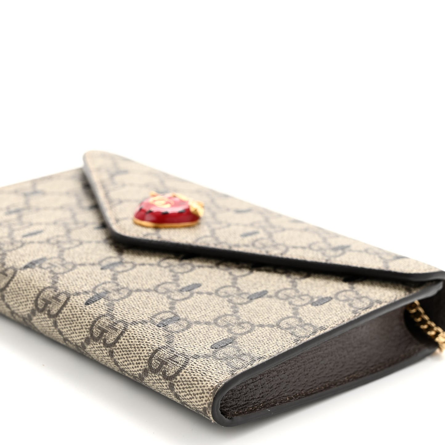GG Supreme Monogram Strawberry Seed Textured Dollar Calfskin Enamel Double G Strawberry Wallet On Chain Beige Ebony Black New Acero Hibiscus Red
