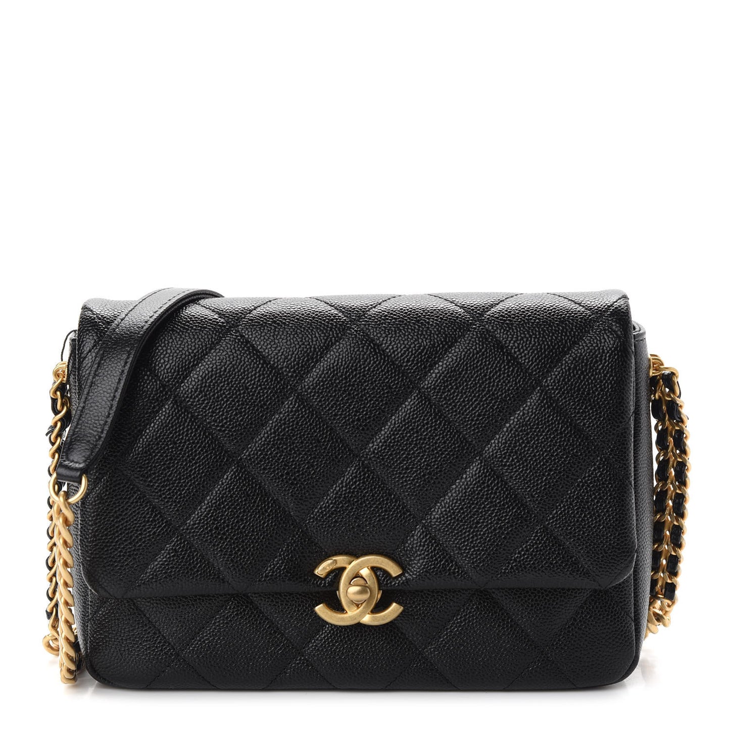 Shiny Caviar Quilted Small Chain Melody Flap Black