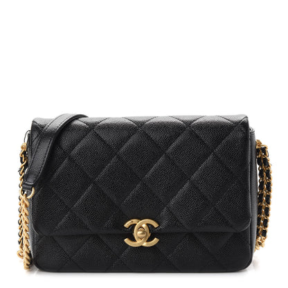 Chanel Shiny Caviar Quilted Small Chain Melody Flap Black 1 of 9