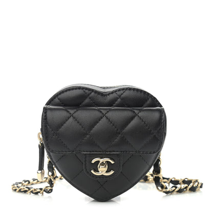 Chanel Lambskin Quilted CC In Love Heart Waist Belt Bag With Chain Black 1 of 11