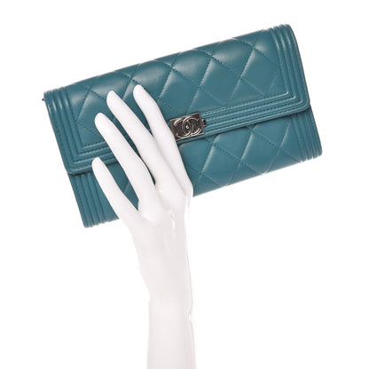 Chanel Lambskin Quilted Boy Flap Wallet Turquoise 3 of 10
