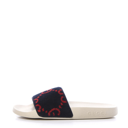 Gucci Velvet GG Monogram Slide Sandals 35 Blue Red 1 of 8