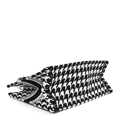 Christian Dior Canvas Macro Houndstooth Embroidered Medium Book Tote Black White 4 of 13