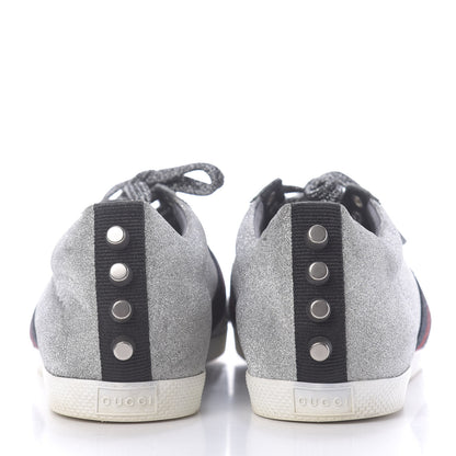 Gucci Glitter Fabric Studded Womens Web Sneakers 39 Silver 5 of 12