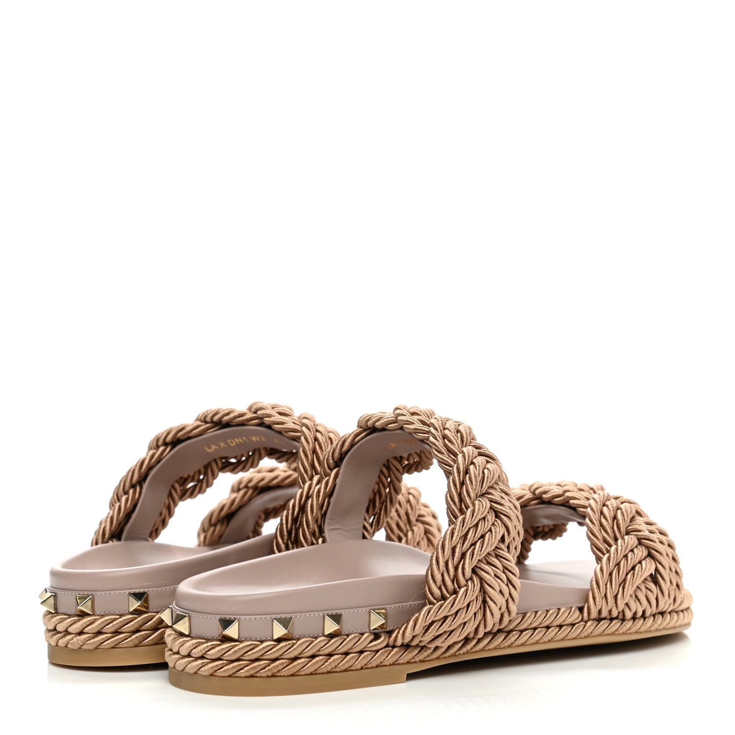 Valentino Garavani Calfskin Silk Woven Rockstud Torchon 5mm Sandals 40 Poudre 4 of 9