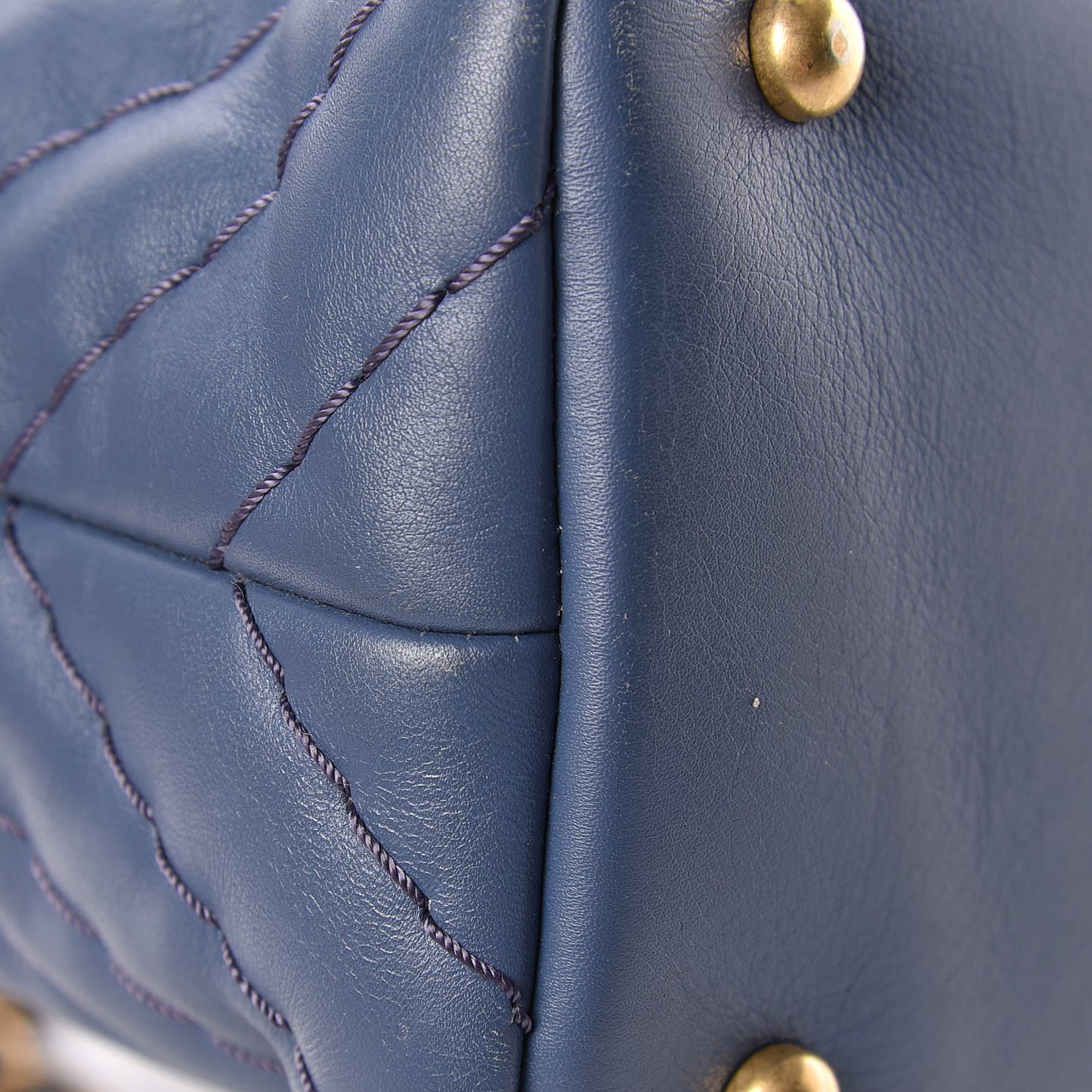 Calfskin Chevron Quilted Surpique Tote Blue