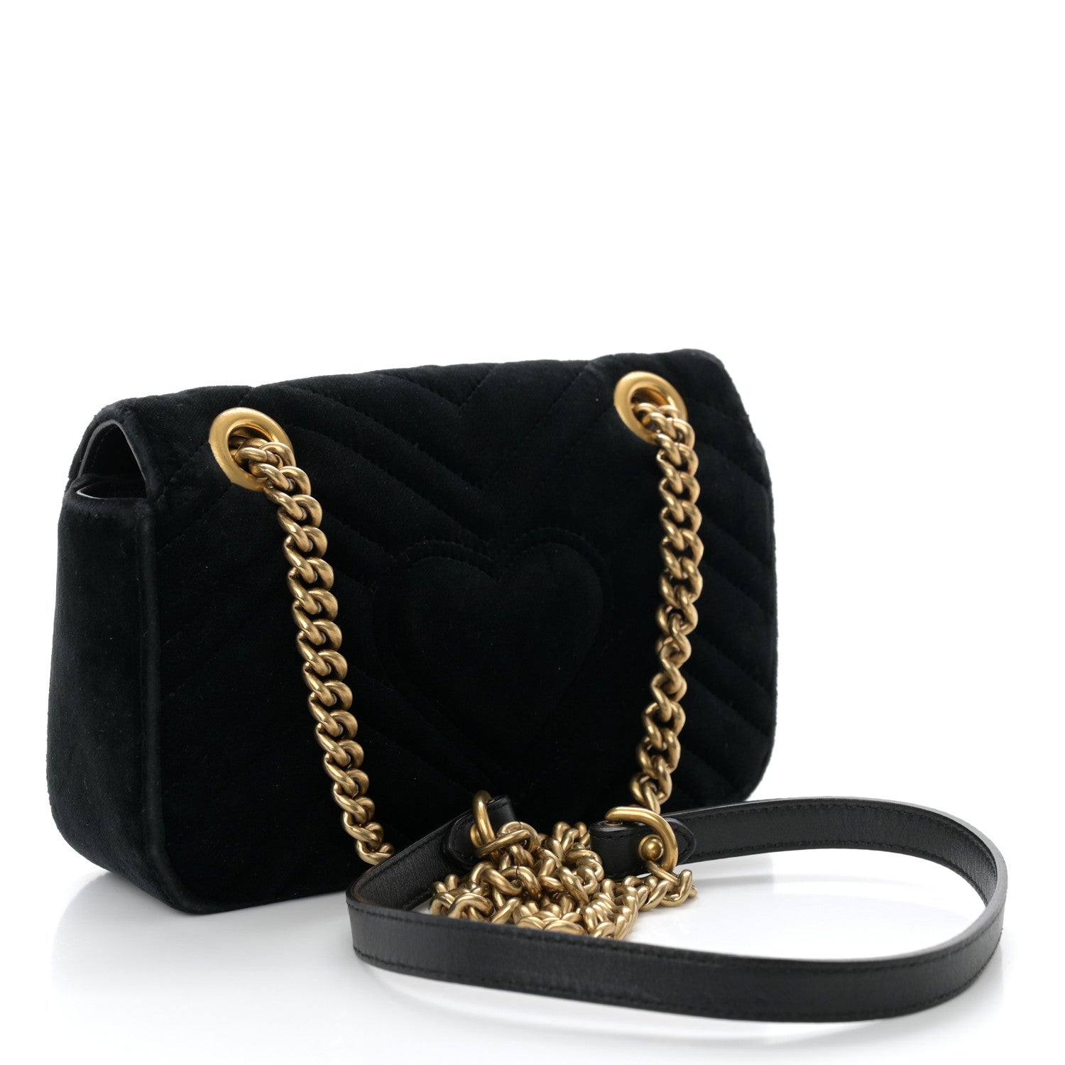 Gucci Velvet Matelasse Embroidered Mini GG Marmont Shoulder Bag Black 3 of 11