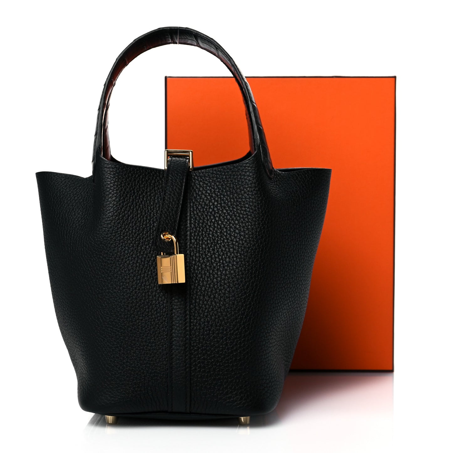 Taurillon Clemence Matte Alligator Picotin Lock Touch 18 PM Black