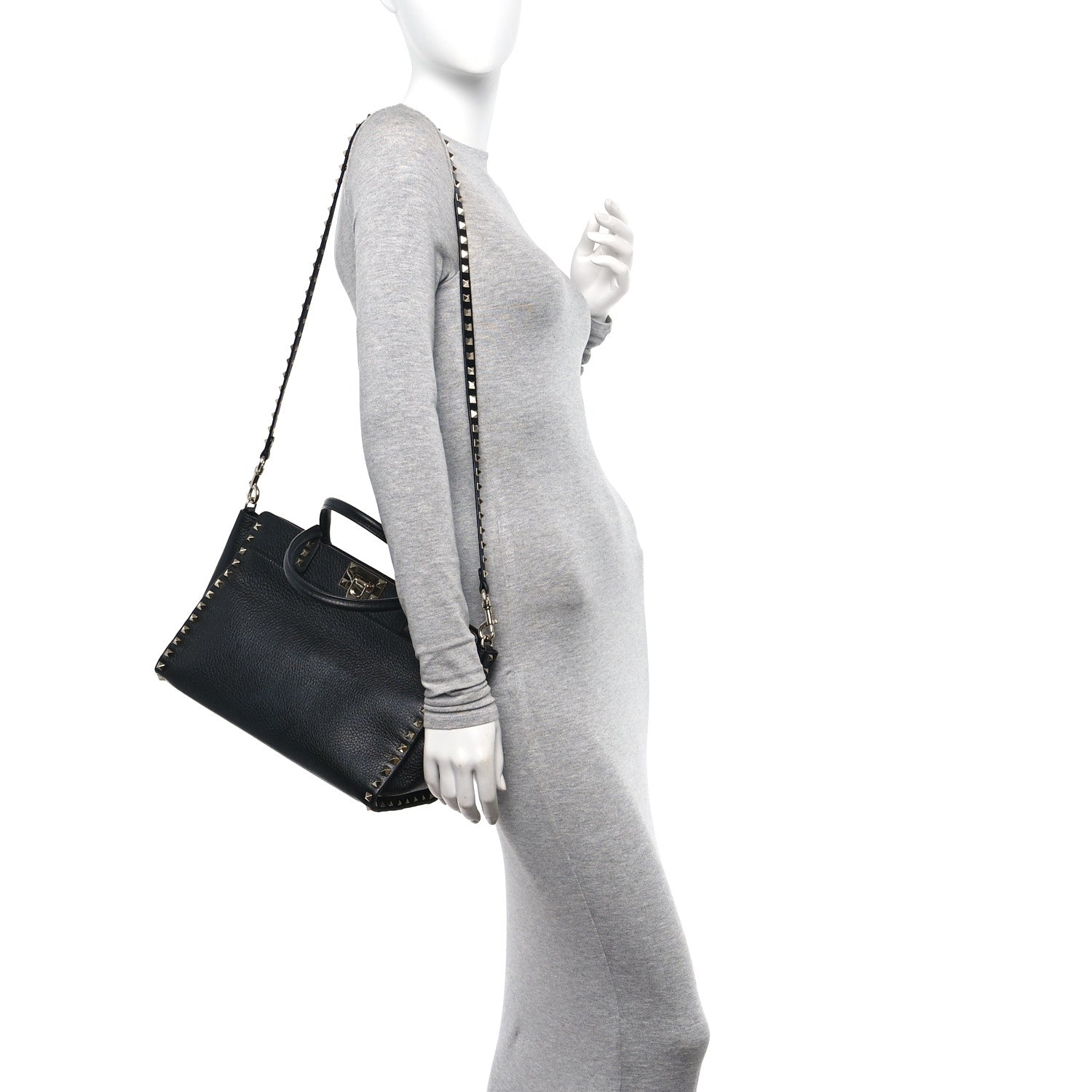 Valentino Garavani Pebbled Calfskin Rockstud Double Handle Tote Black 2 of 15