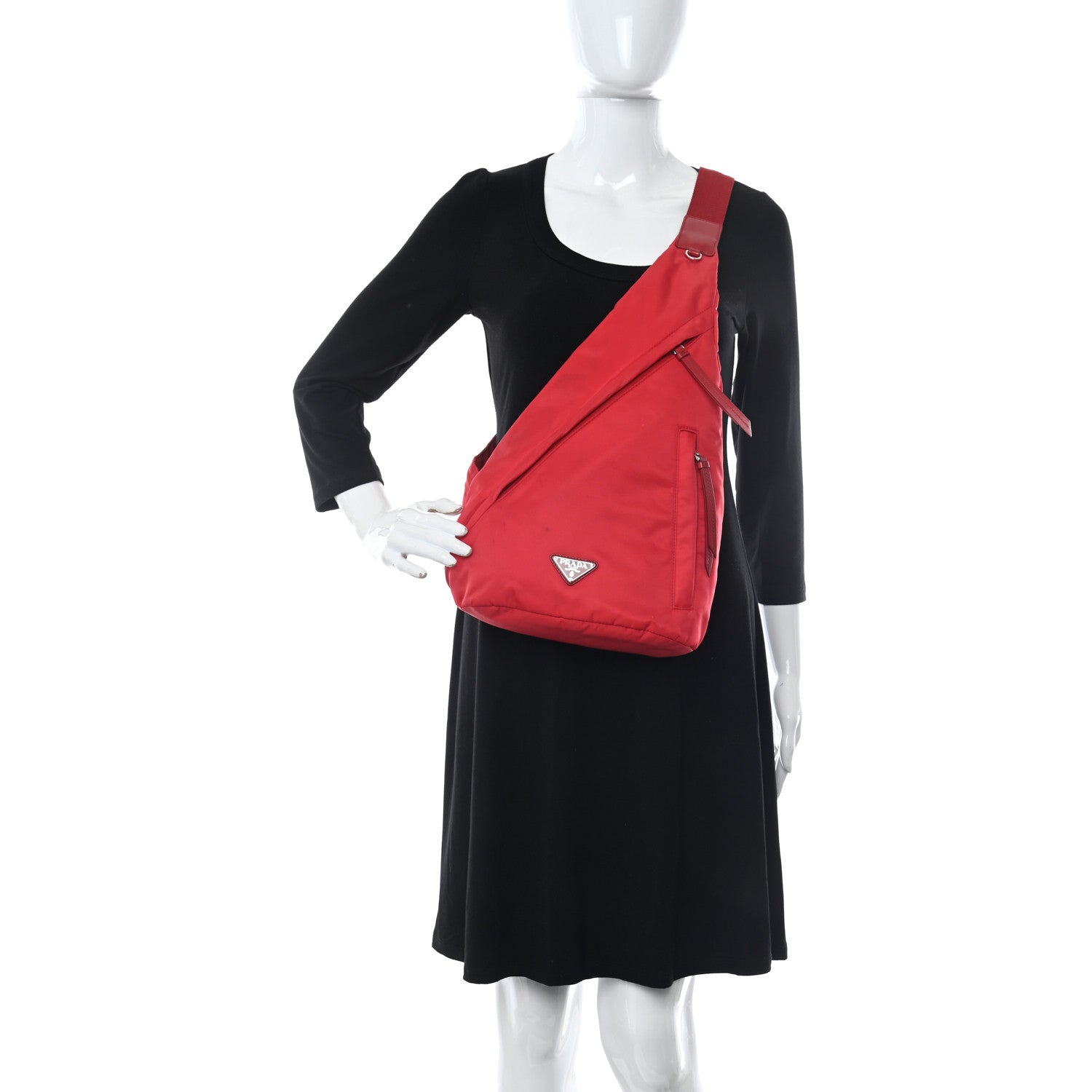 Prada Re-Nylon Vitello Metal Triangle Logo Sling Backpack Rosso 2 of 15